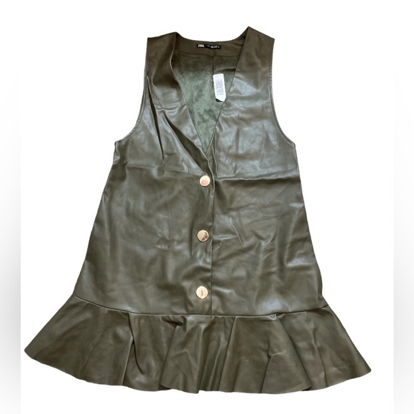 Zara Army Green Faux Leather Jumper Dress - Picture 4 of 5